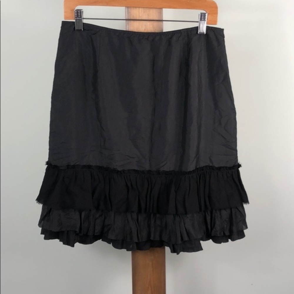 Eileen Fischer Black Knee Length Ruffle Skirt